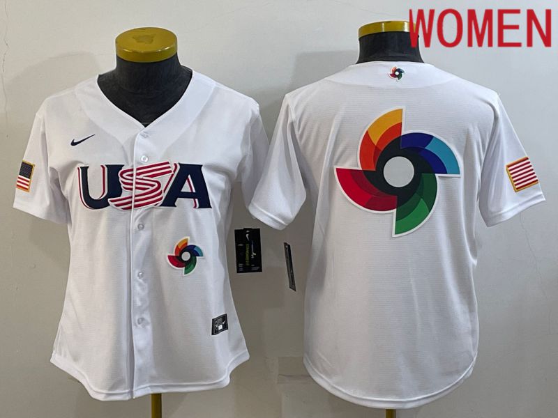 Women 2023 World Cub USA Blank White Nike MLB Jersey6